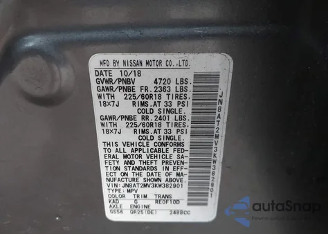 2019 Nissan Rogue Sv z USA, uszkodzony, nr VIN JN8AT2MV3KW382901